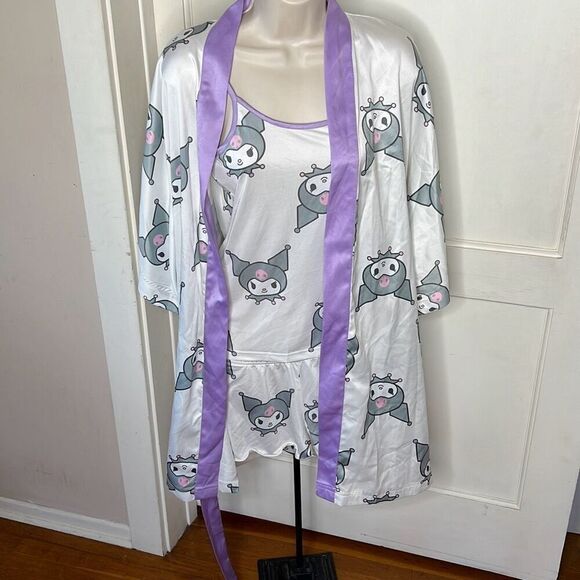 Kuromi by Sanrio Sleepwear Set: Kimono-Style Robe, Cami, and Sleep Shorts Small - Picture 2 of 7
